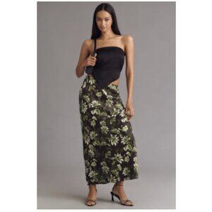 The Tilda Maxi Slip Skirt BIas Cut Green FLoral Kelly S